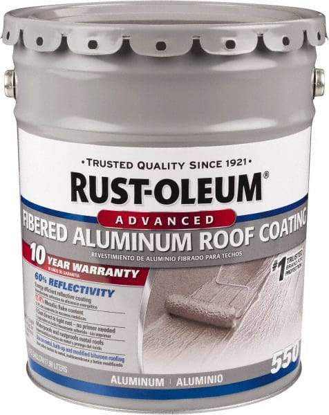 Rust-Oleum - 5 Gal Pail Aluminum Fibered Aluminum Roof Coating - 50 Sq Ft/Gal Coverage, 467 g/L VOC Content, Mildew Resistant, Long Term Durability & Weather Resistance - Benchmark Tooling