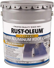 Rust-Oleum - 5 Gal Pail Aluminum Fibered Aluminum Roof Coating - 50 Sq Ft/Gal Coverage, 397 g/L VOC Content, Mildew Resistant, Long Term Durability & Weather Resistance - Benchmark Tooling