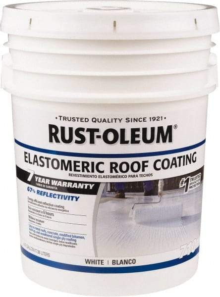 Rust-Oleum - 5 Gal Pail White Elastomeric Roof Coating - 65 Sq Ft/Gal Coverage, Mildew Resistant, Long Term Durability & Weather Resistance - Benchmark Tooling