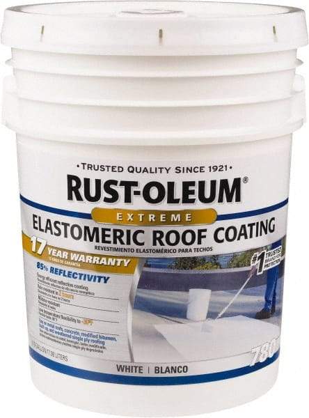 Rust-Oleum - 5 Gal Pail White Elastomeric Roof Coating - 65 Sq Ft/Gal Coverage, Mildew Resistant, Long Term Durability & Weather Resistance - Benchmark Tooling