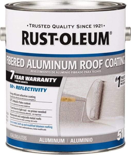 Rust-Oleum - 1 Gal Can Aluminum Fibered Aluminum Roof Coating - 50 Sq Ft/Gal Coverage, 459 g/L VOC Content, Mildew Resistant, Long Term Durability & Weather Resistance - Benchmark Tooling