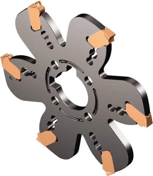 Sandvik Coromant - 1/8" Cutting Width, 1.4252" Depth of Cut, 152.4mm Cutter Diam, 1-1/2" Hole Diam, Indexable Slotting Cutter - 1-1/2" Shank Diam, AQD..Y..C Toolholder, Right Hand Cutting Direction - Benchmark Tooling