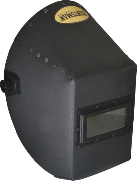 Welding Helmet: Black, Vulcanized Fiber, Shade 10 Black, Vulcanized Fiber, 4-1/4″ Window Width x 2″ Window Height, 0.08″ Window Thickness, Fixed Front, Green Lens