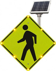 TAPCO - "No Legend - Blank Square in the Middle", "Pedestrian Crossing", 30" Wide x 30" High, Metal Pedestrian Crossing Signs - Fluorescent Yellow, Green, Diamond Grade Reflectivity, Diamond, Post Mount - Benchmark Tooling