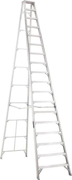 Louisville - 17 Steps, 18' High, Type IA Rating, Aluminum Step Ladder - 300 Lb Capacity, 40-3/4" Base Width - Benchmark Tooling