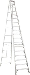 Louisville - 17 Steps, 18' High, Type IA Rating, Aluminum Step Ladder - 300 Lb Capacity, 40-3/4" Base Width - Benchmark Tooling