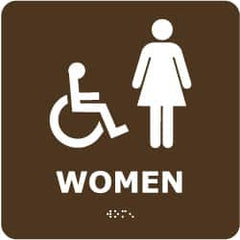 NMC - Women, 8" Wide x 8" High, Plastic Sign - English, Braille, White on Brown, Wall Mount - Benchmark Tooling