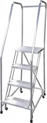 Cotterman - 70" 4 Step Rolling Warehouse Ladder - Rolling Safety Ladder, 350 Lb Capacity, 40" Platform Height, 22" Base Width x 36" Base Depth, Serrated - Benchmark Tooling