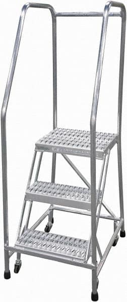Cotterman - 60" 3 Step Rolling Warehouse Ladder - Rolling Safety Ladder, 350 Lb Capacity, 30" Platform Height, 22" Base Width x 29" Base Depth, Serrated - Benchmark Tooling