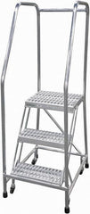 Cotterman - 60" 3 Step Rolling Warehouse Ladder - Rolling Safety Ladder, 350 Lb Capacity, 30" Platform Height, 22" Base Width x 29" Base Depth, Serrated - Benchmark Tooling