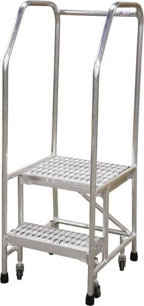 Cotterman - 50" 2 Step Rolling Warehouse Ladder - Rolling Safety Ladder, 350 Lb Capacity, 20" Platform Height, 26" Base Width x 23" Base Depth, Serrated - Benchmark Tooling