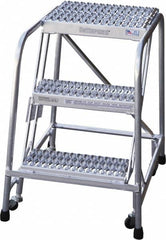 Cotterman - 30" 3 Step Rolling Warehouse Ladder - Rolling Safety Ladder, 350 Lb Capacity, 30" Platform Height, 22" Base Width x 29" Base Depth, Serrated - Benchmark Tooling