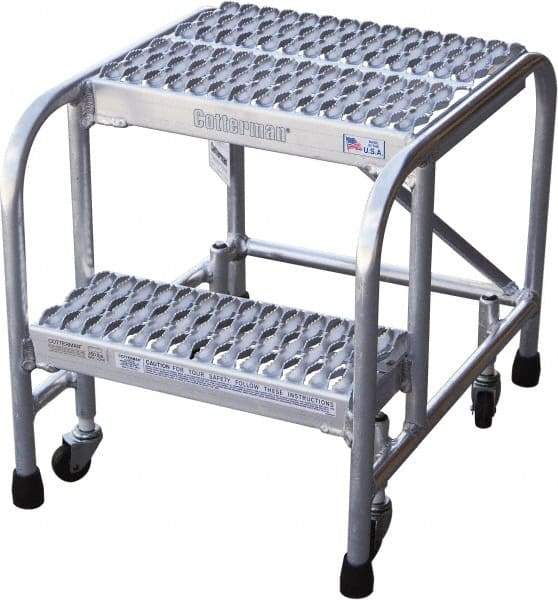 Cotterman - 20" 2 Step Rolling Warehouse Ladder - Rolling Safety Ladder, 350 Lb Capacity, 20" Platform Height, 18" Base Width x 23" Base Depth, Serrated - Benchmark Tooling