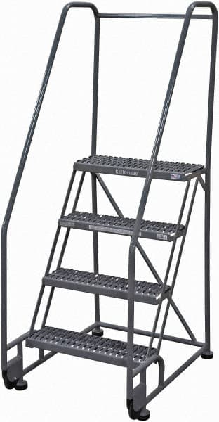 Cotterman - 70" 4 Step Rolling Warehouse Ladder - Tilt & Roll Safety Ladder, 450 Lb Capacity, 40" Platform Height, 28" Base Width x 37" Base Depth, Serrated Steel - Benchmark Tooling