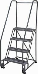 Cotterman - 70" 4 Step Rolling Warehouse Ladder - Tilt & Roll Safety Ladder, 450 Lb Capacity, 40" Platform Height, 28" Base Width x 37" Base Depth, Serrated Steel - Benchmark Tooling