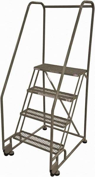 Cotterman - 70" 4 Step Rolling Warehouse Ladder - Tilt & Roll Safety Ladder, 450 Lb Capacity, 40" Platform Height, 28" Base Width x 37" Base Depth, Expanded Metal Tread - Benchmark Tooling