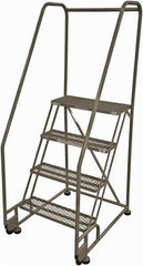 Cotterman - 70" 4 Step Rolling Warehouse Ladder - Tilt & Roll Safety Ladder, 450 Lb Capacity, 40" Platform Height, 28" Base Width x 37" Base Depth, Expanded Metal Tread - Benchmark Tooling