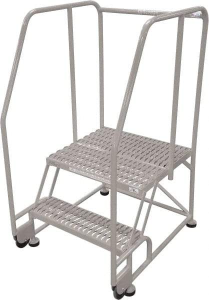 Cotterman - 50" 2 Step Rolling Warehouse Ladder - Tilt & Roll Safety Ladder, 450 Lb Capacity, 20" Platform Height, 34" Base Width x 28" Base Depth, Serrated Steel - Benchmark Tooling