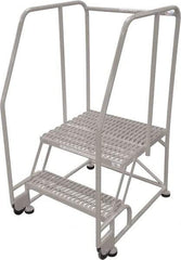 Cotterman - 50" 2 Step Rolling Warehouse Ladder - Tilt & Roll Safety Ladder, 450 Lb Capacity, 20" Platform Height, 34" Base Width x 28" Base Depth, Expanded Metal Tread - Benchmark Tooling