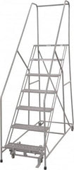 Cotterman - 100" 7 Step Rolling Warehouse Ladder - 50° Incline, 450 Lb Capacity, 70" Platform Height, 30" Base Width x 81" Base Depth, Perforated Tread - Benchmark Tooling