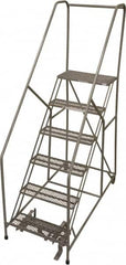 Cotterman - 90" 6 Step Rolling Warehouse Ladder - 50° Incline, 450 Lb Capacity, 60" Platform Height, 30" Base Width x 72" Base Depth, Perforated Tread - Benchmark Tooling