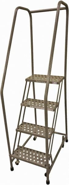 Cotterman - 70" 4 Step Rolling Warehouse Ladder - 50° Incline, 450 Lb Capacity, 40" Platform Height, 20" Base Width x 52" Base Depth, Perforated Tread - Benchmark Tooling