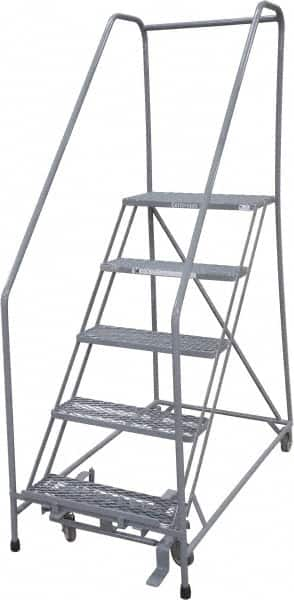 Cotterman - 80" 5 Step Rolling Warehouse Ladder - 50° Incline, 450 Lb Capacity, 50" Platform Height, 30" Base Width x 51" Base Depth, Perforated Tread - Benchmark Tooling