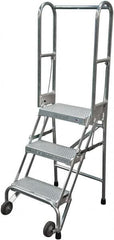 Cotterman - 60" 3 Step Rolling Warehouse Ladder - Portable Folding Safety Ladder, 350 Lb Capacity, 30" Platform Height, 21" Base Width x 28" Base Depth, Perforated Tread - Benchmark Tooling