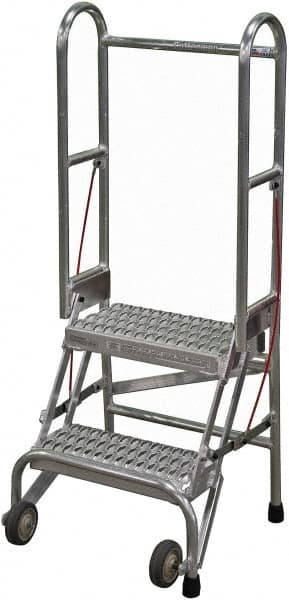 Cotterman - 50" 2 Step Rolling Warehouse Ladder - Portable Folding Safety Ladder, 350 Lb Capacity, 20" Platform Height, 21" Base Width x 22" Base Depth, Serrated - Benchmark Tooling