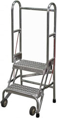 Cotterman - 50" 2 Step Rolling Warehouse Ladder - Portable Folding Safety Ladder, 350 Lb Capacity, 20" Platform Height, 21" Base Width x 22" Base Depth, Serrated - Benchmark Tooling