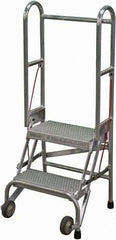 Cotterman - 50" 2 Step Rolling Warehouse Ladder - Portable Folding Safety Ladder, 350 Lb Capacity, 20" Platform Height, 21" Base Width x 22" Base Depth, Perforated Tread - Benchmark Tooling