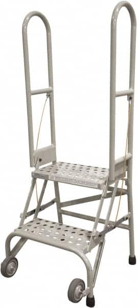 Cotterman - 50" 2 Step Rolling Warehouse Ladder - Portable Folding Safety Ladder, 350 Lb Capacity, 20" Platform Height, 21" Base Width x 22" Base Depth, Perforated Tread - Benchmark Tooling