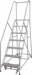 Cotterman - 100" 7 Step Rolling Warehouse Ladder - 50° Incline, 450 Lb Capacity, 70" Platform Height, 33" Base Width x 69" Base Depth, Perforated Tread - Benchmark Tooling