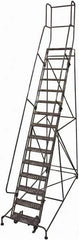 Cotterman - 192" 15 Step Rolling Warehouse Ladder - 50° Incline, 450 Lb Capacity, 150" Platform Height, 44" Base Width x 143" Base Depth, Perforated Tread - Benchmark Tooling