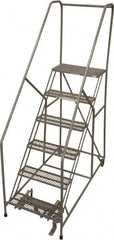 Cotterman - 90" 6 Step Rolling Warehouse Ladder - 50° Incline, 450 Lb Capacity, 60" Platform Height, 33" Base Width x 60" Base Depth, Perforated Tread - Benchmark Tooling