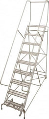 Cotterman - 120" 9 Step Rolling Warehouse Ladder - 50° Incline, 450 Lb Capacity, 90" Platform Height, 34" Base Width x 88" Base Depth, Perforated Tread - Benchmark Tooling