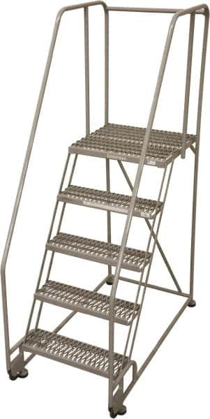 Cotterman - 80" 5 Step Rolling Warehouse Ladder - Tilt & Roll Safety Ladder, 450 Lb Capacity, 50" Platform Height, 28" Base Width x 43" Base Depth, Expanded Metal Tread - Benchmark Tooling