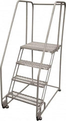 Cotterman - 70" 4 Step Rolling Warehouse Ladder - Tilt & Roll Safety Ladder, 450 Lb Capacity, 40" Platform Height, 28" Base Width x 47" Base Depth, Perforated Tread - Benchmark Tooling