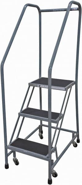 Cotterman - 60" 3 Step Rolling Warehouse Ladder - 50° Incline, 450 Lb Capacity, 30" Platform Height, 20" Base Width x 32" Base Depth, Perforated Tread - Benchmark Tooling