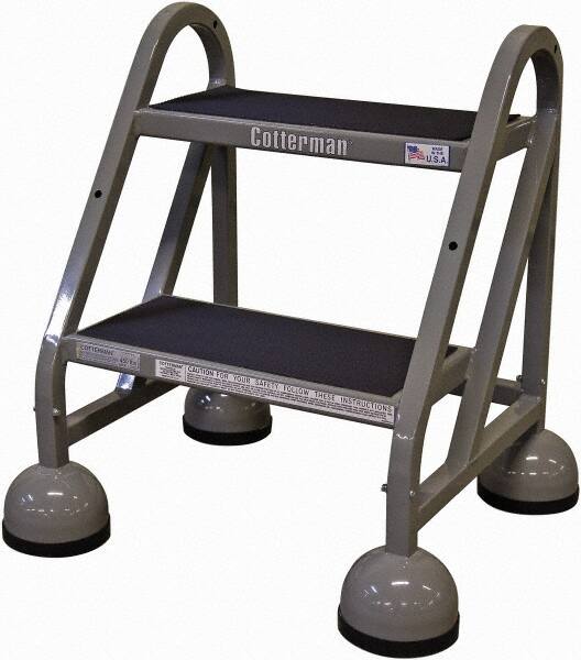 Cotterman - 23" 2 Step Rolling Warehouse Ladder - Rolling Steel Office Ladder, 450 Lb Capacity, 18" Platform Height, 21" Base Width x 23" Base Depth, Rubber Matted - Benchmark Tooling