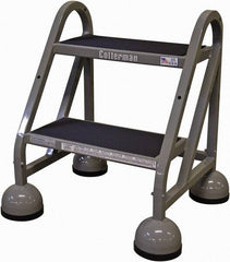 Cotterman - 23" 2 Step Rolling Warehouse Ladder - Rolling Steel Office Ladder, 450 Lb Capacity, 18" Platform Height, 21" Base Width x 23" Base Depth, Rubber Matted - Benchmark Tooling