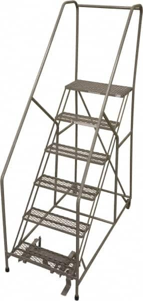 Cotterman - 90" 6 Step Rolling Warehouse Ladder - 50° Incline, 450 Lb Capacity, 60" Platform Height, 30" Base Width x 60" Base Depth, Perforated Tread - Benchmark Tooling