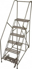 Cotterman - 90" 6 Step Rolling Warehouse Ladder - 50° Incline, 450 Lb Capacity, 60" Platform Height, 30" Base Width x 60" Base Depth, Perforated Tread - Benchmark Tooling