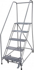 Cotterman - 80" 5 Step Rolling Warehouse Ladder - 50° Incline, 450 Lb Capacity, 50" Platform Height, 30" Base Width x 63" Base Depth, Perforated Tread - Benchmark Tooling