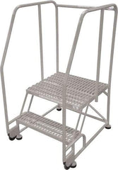 Cotterman - 50" 2 Step Rolling Warehouse Ladder - Tilt & Roll Safety Ladder, 450 Lb Capacity, 20" Platform Height, 34" Base Width x 28" Base Depth, Perforated Tread - Benchmark Tooling