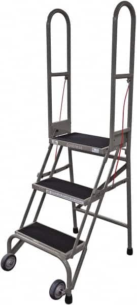 Cotterman - 60" 3 Step Rolling Warehouse Ladder - Portable Folding Safety Ladder, 350 Lb Capacity, 30" Platform Height, 21" Base Width x 28" Base Depth, Rubber Matted - Benchmark Tooling
