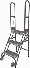 Cotterman - 60" 3 Step Rolling Warehouse Ladder - Portable Folding Safety Ladder, 350 Lb Capacity, 30" Platform Height, 21" Base Width x 28" Base Depth, Serrated Steel - Benchmark Tooling