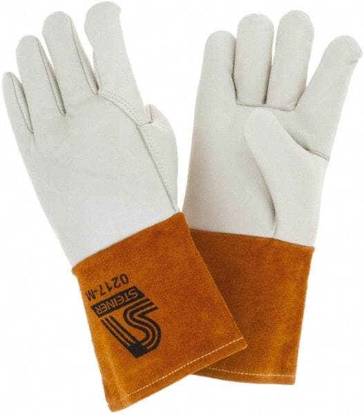 Steiner - Size M Unlined Cowhide Welding Glove - Gauntlet Cuff, Wing Thumb, For MIG/TIG - Benchmark Tooling