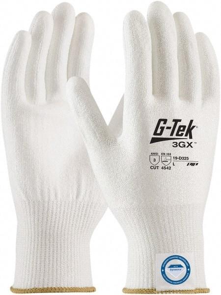 PIP - Size XS (6), ANSI Cut Lvl A3, Puncture Lvl 1, Abrasion Lvl 4, Polyurethane Coated Dyneema Diamond HPPE liner Cut Resistant Gloves - 8.3" Long, Palm & Fingertips Coated, Dyneema Diamond Lining, Knit Wrist, White, Paired - Benchmark Tooling