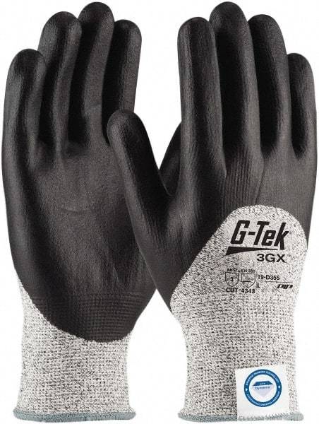 PIP - Size L (9), ANSI Cut Lvl A3, Puncture Lvl 3, Abrasion Lvl 5, Nitrile Coated Dyneema Diamond HPPE liner Cut Resistant Gloves - 9.4" Long, Palm & Fingertips Coated, Dyneema Diamond Lining, Knit Wrist, White/Black, Paired - Benchmark Tooling